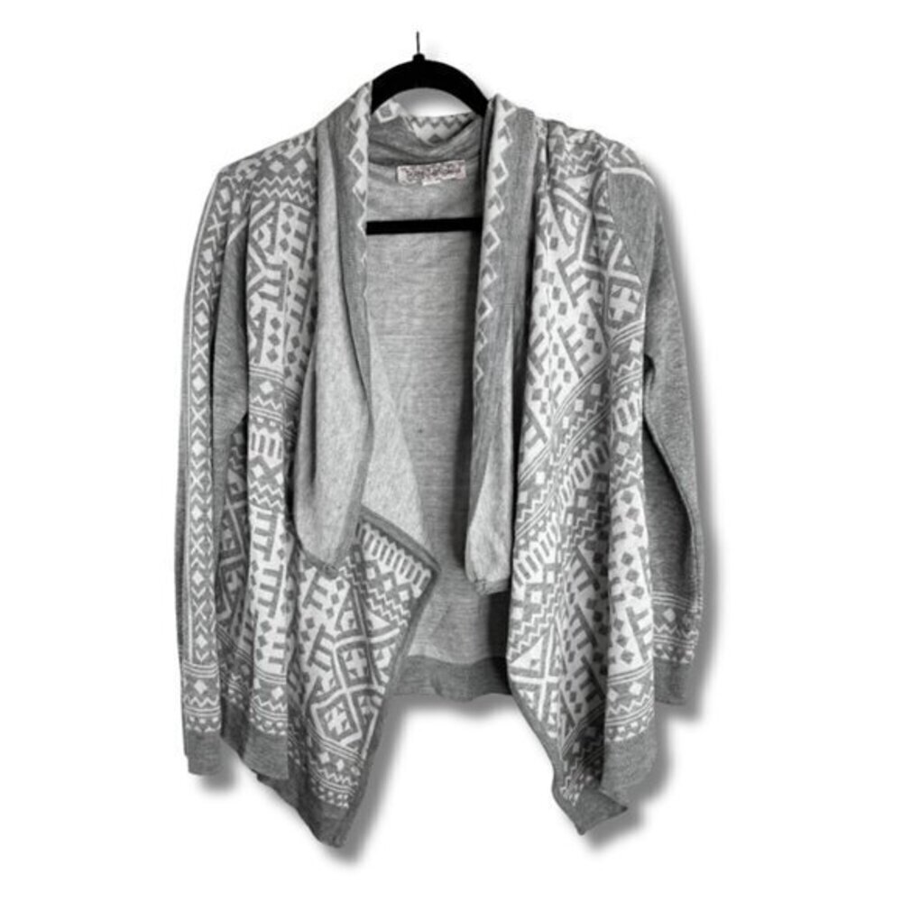 Knit Minded Medium Women's Gray Aztec Long Sleeve Open Front Cardigan
